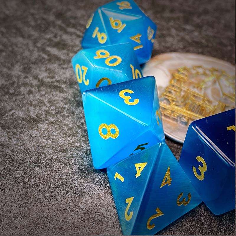 Sage's Treasures - Gemstone Blue Cat's Eye Polyhedral Dice Set - Sage's PortalGemstone Dice Set