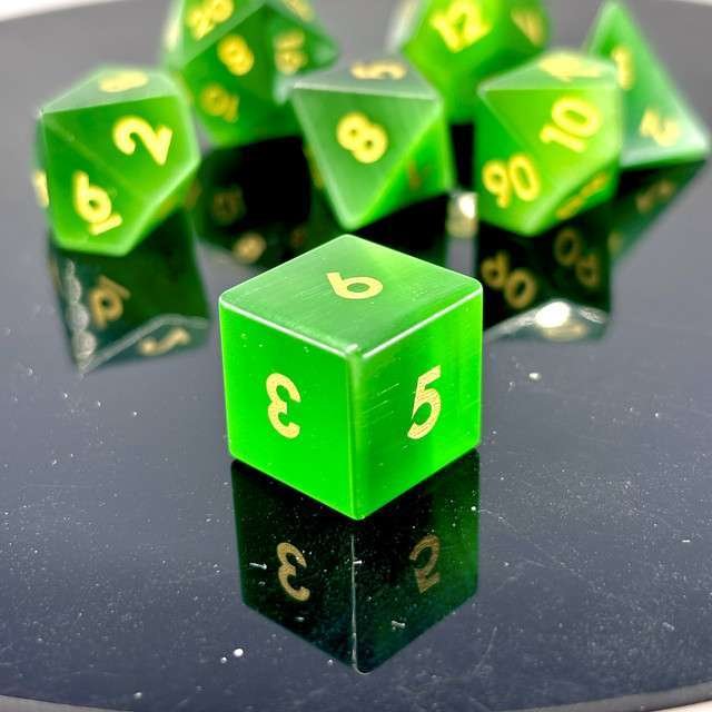Sage's Treasures - Gemstone Green Cat's Eye Polyhedral Dice Set - Sage's PortalGemstone Dice Set
