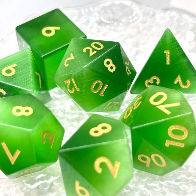 Sage's Treasures - Gemstone Green Cat's Eye Polyhedral Dice Set - Sage's PortalGemstone Dice Set