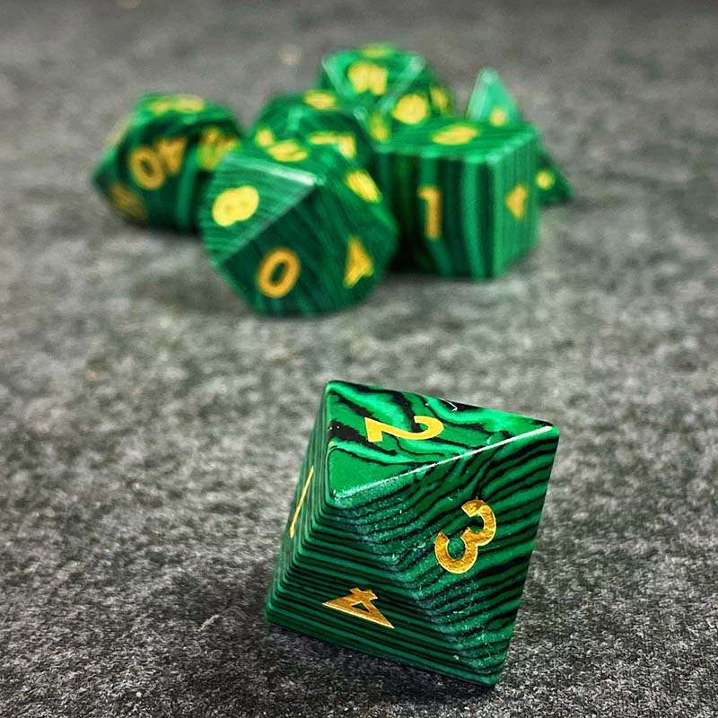 Sage's Treasures - Naga Souls Malachite Gemstone Polyhedral Dice Set - Sage's PortalGemstone Dice Set