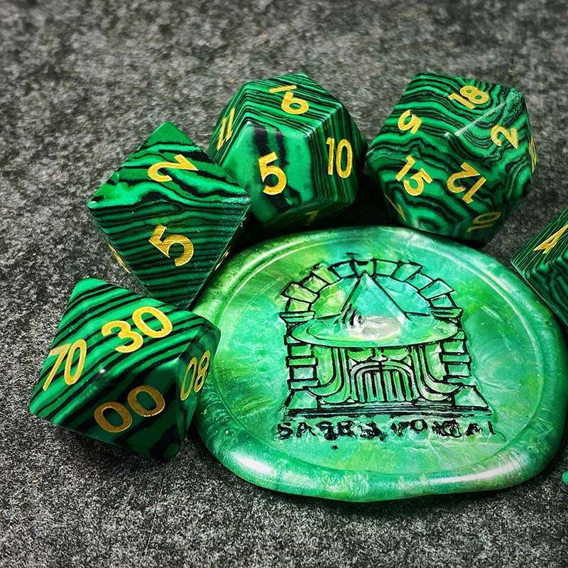 Sage's Treasures - Naga Souls Malachite Gemstone Polyhedral Dice Set - Sage's PortalGemstone Dice Set