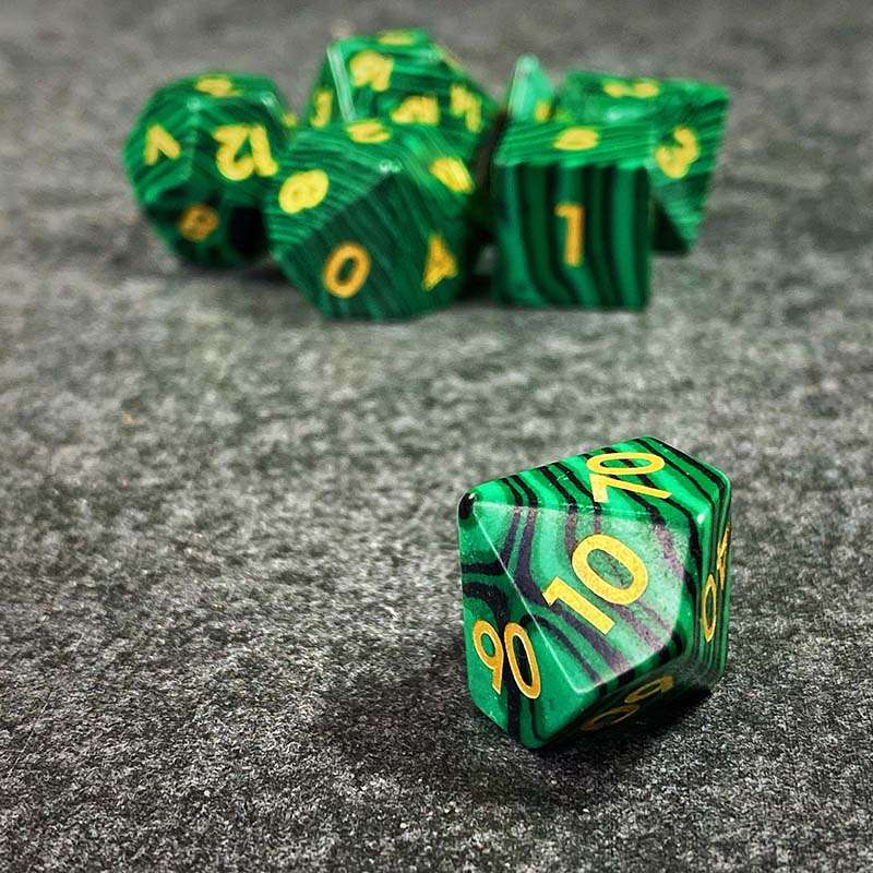 Sage's Treasures - Naga Souls Malachite Gemstone Polyhedral Dice Set - Sage's PortalGemstone Dice Set