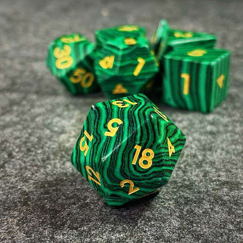 Sage's Treasures - Naga Souls Malachite Gemstone Polyhedral Dice Set - Sage's PortalGemstone Dice Set