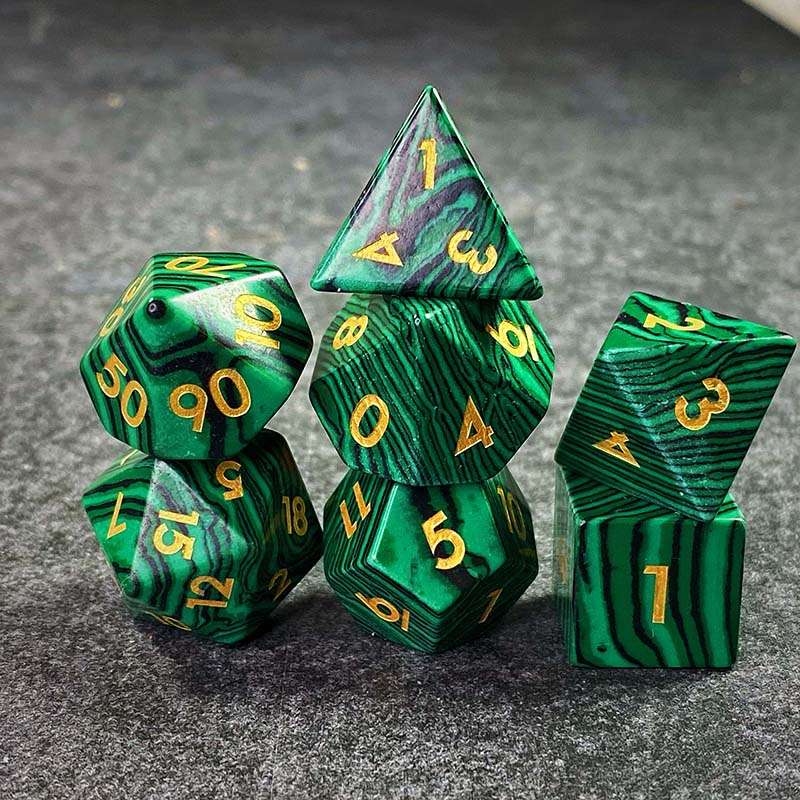 Sage's Treasures - Naga Souls Malachite Gemstone Polyhedral Dice Set - Sage's PortalGemstone Dice Set