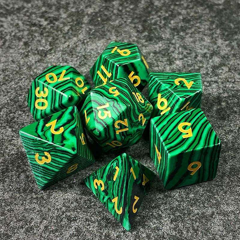 Sage's Treasures - Naga Souls Malachite Gemstone Polyhedral Dice Set - Sage's PortalGemstone Dice Set