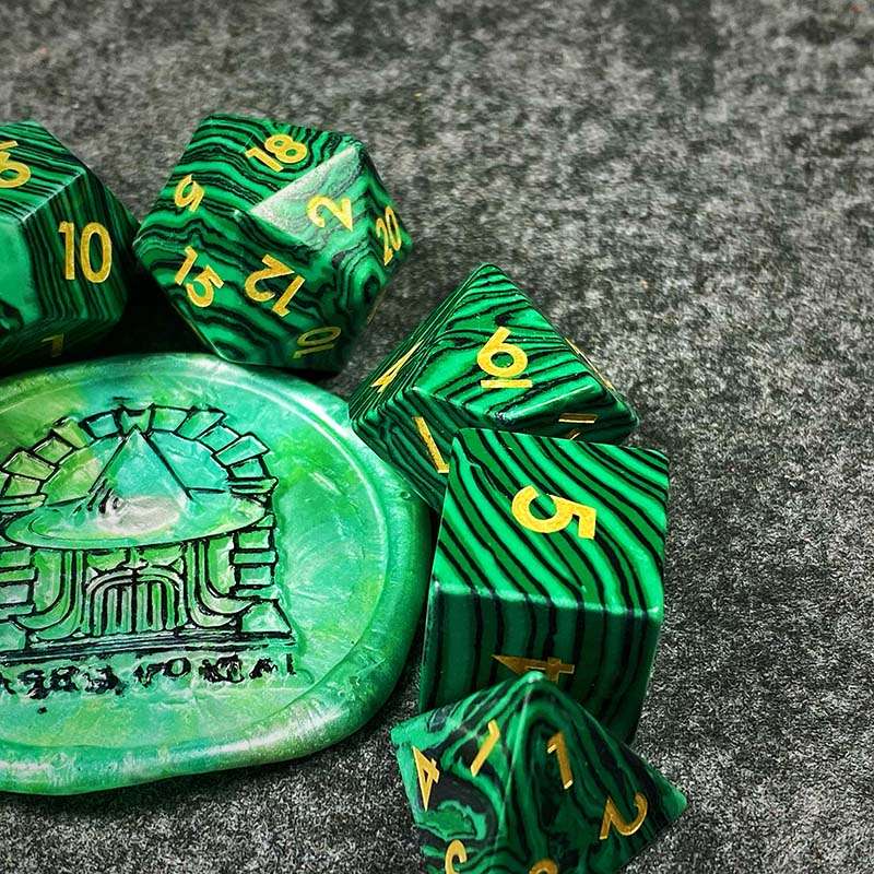 Sage's Treasures - Naga Souls Malachite Gemstone Polyhedral Dice Set - Sage's PortalGemstone Dice Set