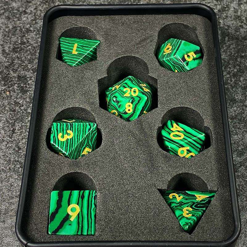 Sage's Treasures - Naga Souls Malachite Gemstone Polyhedral Dice Set - Sage's PortalGemstone Dice Set