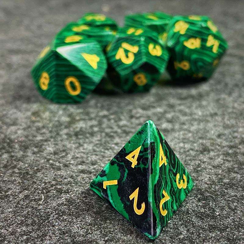 Sage's Treasures - Naga Souls Malachite Gemstone Polyhedral Dice Set - Sage's PortalGemstone Dice Set