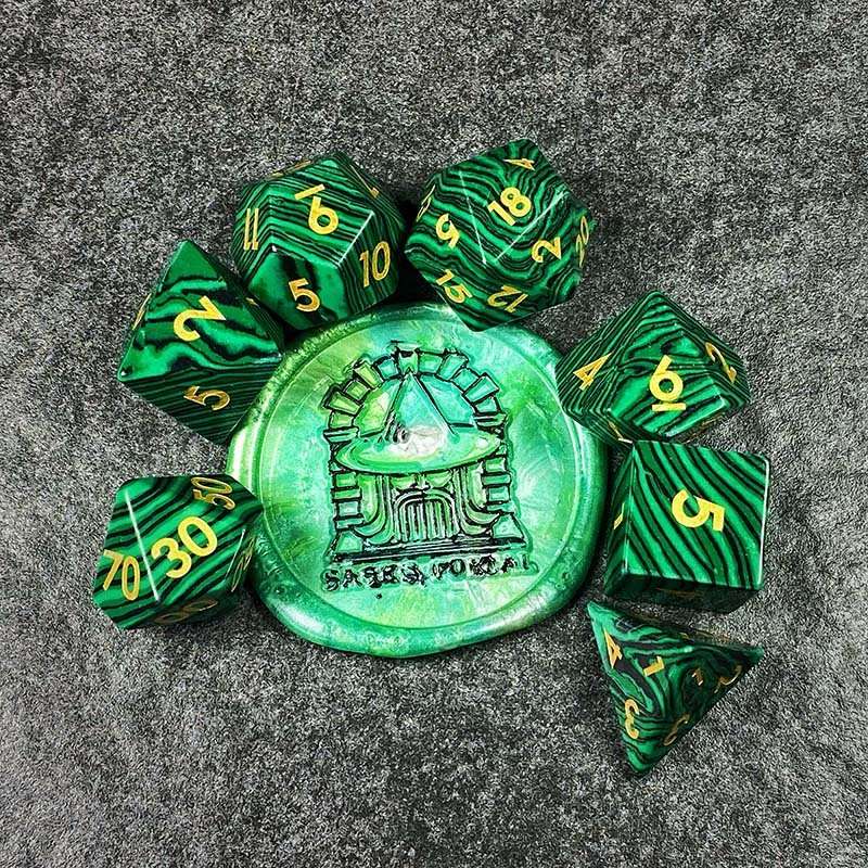 Sage's Treasures - Naga Souls Malachite Gemstone Polyhedral Dice Set - Sage's PortalGemstone Dice Set