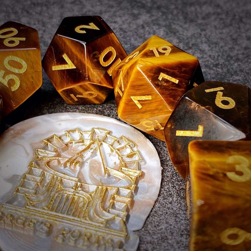 Sage's Treasures - Tigerseye Gemstone Polyhedral Dice Set - Sage's PortalGemstone Dice Set