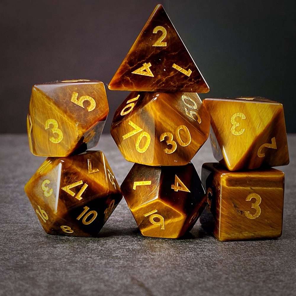 Sage's Treasures - Tigerseye Gemstone Polyhedral Dice Set - Sage's PortalGemstone Dice Set