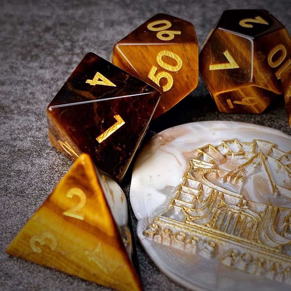 Sage's Treasures - Tigerseye Gemstone Polyhedral Dice Set - Sage's PortalGemstone Dice Set