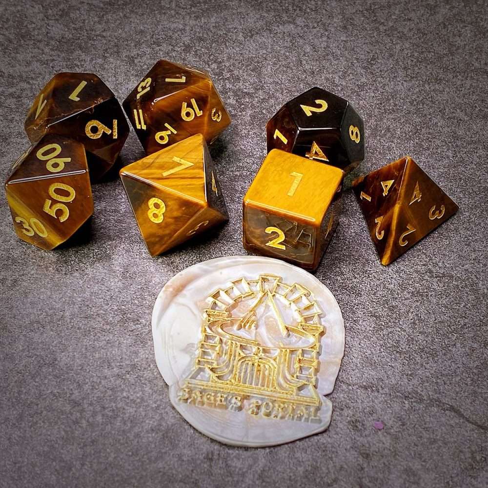 Sage's Treasures - Tigerseye Gemstone Polyhedral Dice Set - Sage's PortalGemstone Dice Set