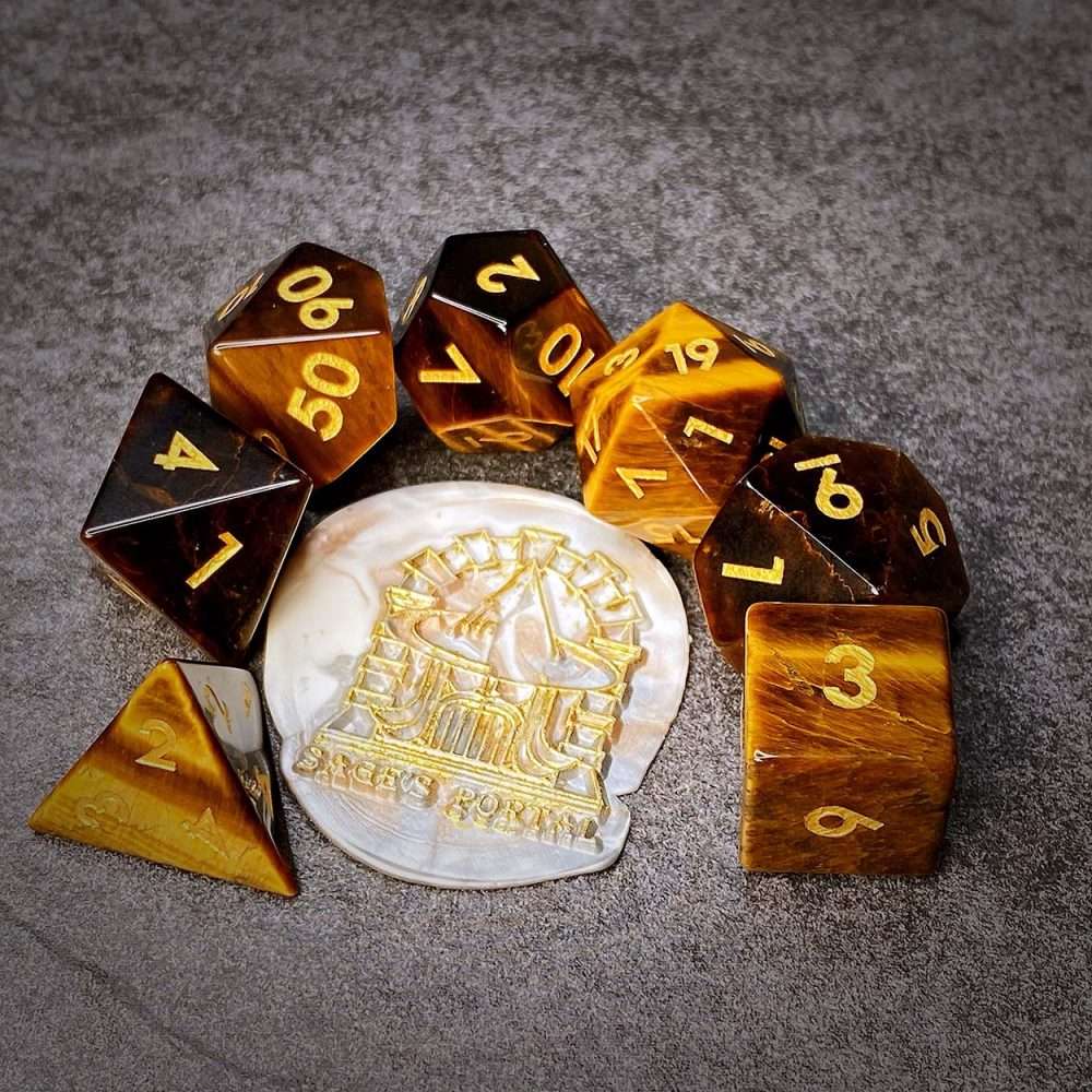Sage's Treasures - Tigerseye Gemstone Polyhedral Dice Set - Sage's PortalGemstone Dice Set