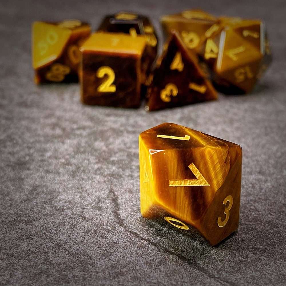 Sage's Treasures - Tigerseye Gemstone Polyhedral Dice Set - Sage's PortalGemstone Dice Set