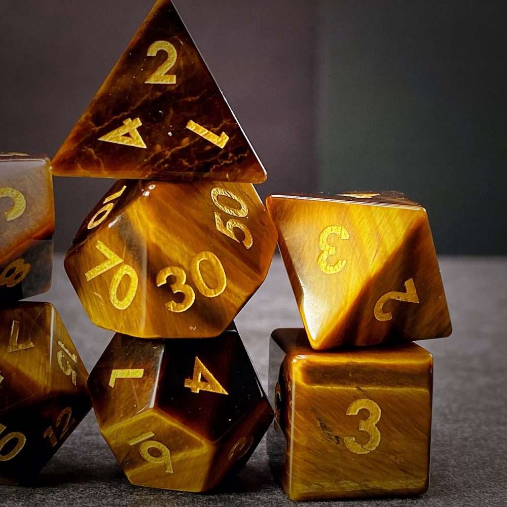 Sage's Treasures - Tigerseye Gemstone Polyhedral Dice Set - Sage's PortalGemstone Dice Set