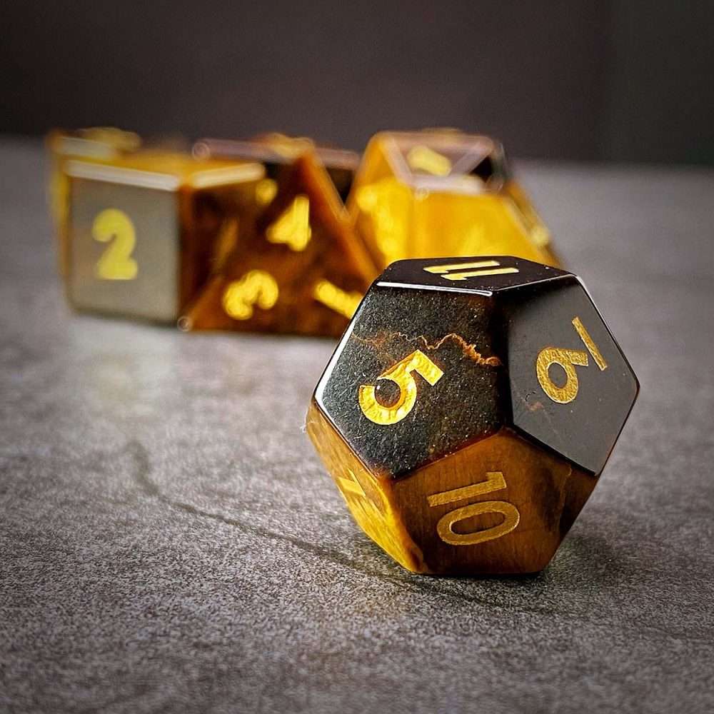 Sage's Treasures - Tigerseye Gemstone Polyhedral Dice Set - Sage's PortalGemstone Dice Set