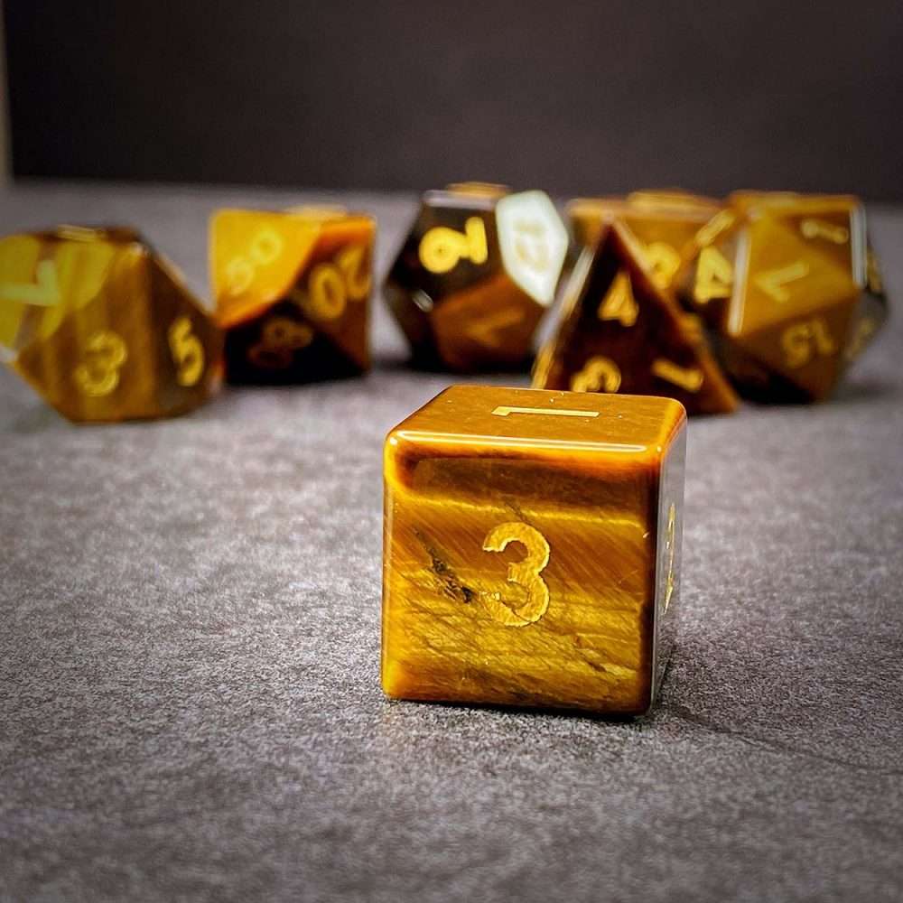 Sage's Treasures - Tigerseye Gemstone Polyhedral Dice Set - Sage's PortalGemstone Dice Set