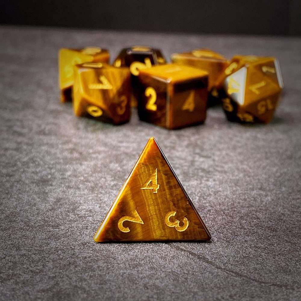 Sage's Treasures - Tigerseye Gemstone Polyhedral Dice Set - Sage's PortalGemstone Dice Set