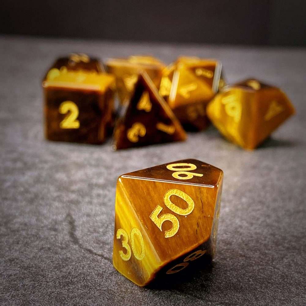 Sage's Treasures - Tigerseye Gemstone Polyhedral Dice Set - Sage's PortalGemstone Dice Set