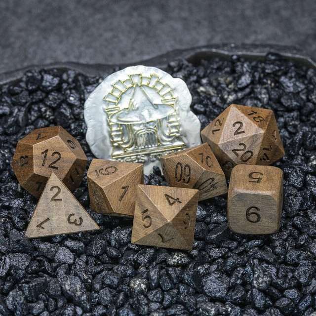 Sage's Trees - Black Walnut Oversized Wood Natural Ink Polyhedral Dice Set - Sage's PortalWood Dice Set