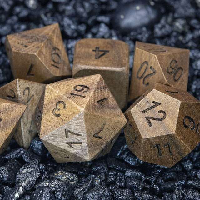 Sage's Trees - Black Walnut Oversized Wood Natural Ink Polyhedral Dice Set - Sage's PortalWood Dice Set