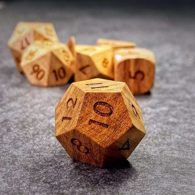 Sage’s Trees - Cherry Wood Oversized Natural Ink Polyhedral Dice Set - Sage's PortalWood Dice Set