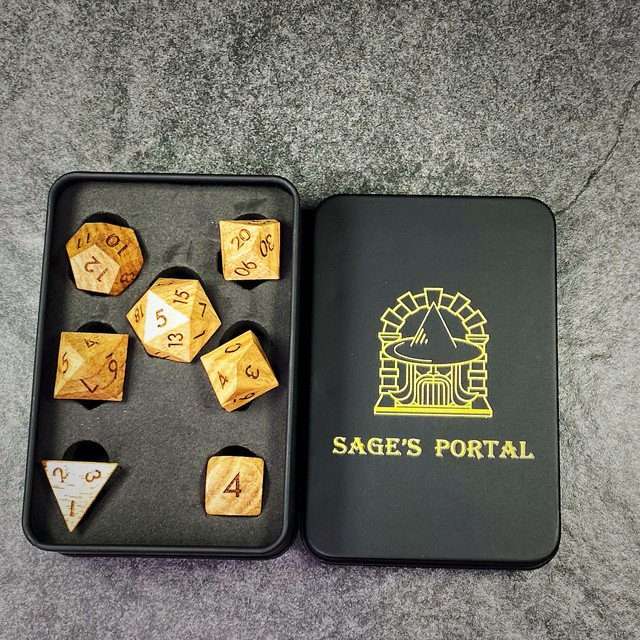 Sage’s Trees - Cherry Wood Oversized Natural Ink Polyhedral Dice Set - Sage's PortalWood Dice Set