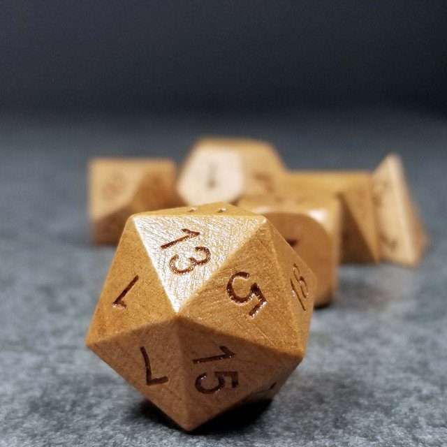 Sage’s Trees - Cherry Wood Oversized Natural Ink Polyhedral Dice Set - Sage's PortalWood Dice Set