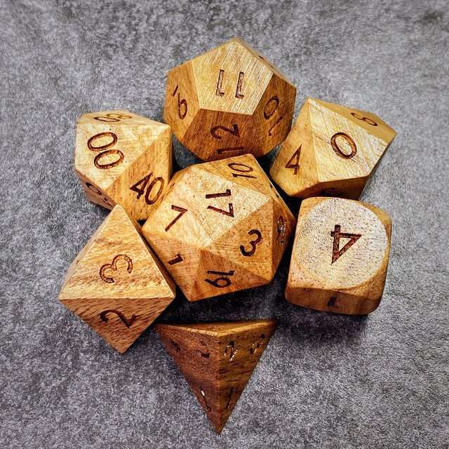 Sage’s Trees - Cherry Wood Oversized Natural Ink Polyhedral Dice Set - Sage's PortalWood Dice Set