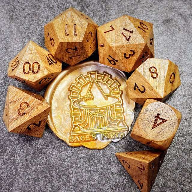 Sage’s Trees - Cherry Wood Oversized Natural Ink Polyhedral Dice Set - Sage's PortalWood Dice Set