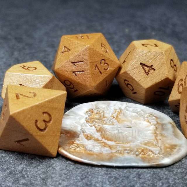 Sage’s Trees - Cherry Wood Oversized Natural Ink Polyhedral Dice Set - Sage's PortalWood Dice Set