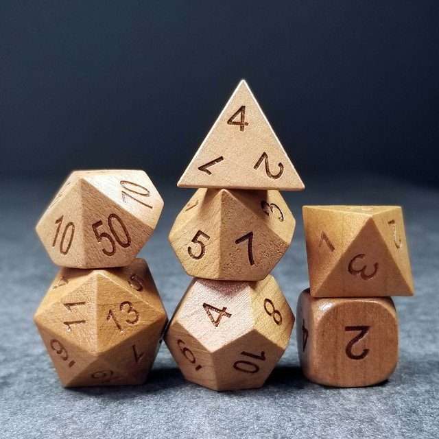 Sage’s Trees - Cherry Wood Oversized Natural Ink Polyhedral Dice Set - Sage's PortalWood Dice Set