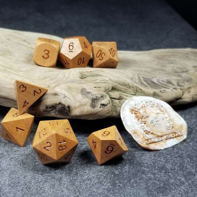 Sage’s Trees - Cherry Wood Oversized Natural Ink Polyhedral Dice Set - Sage's PortalWood Dice Set