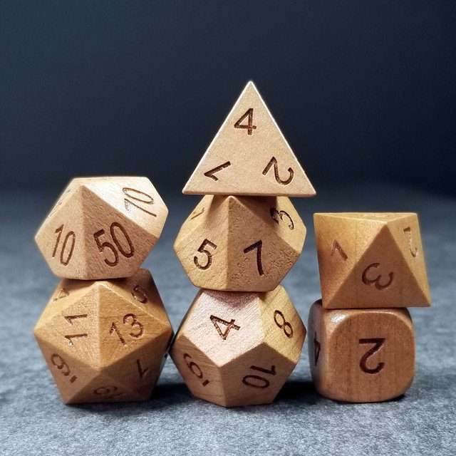Sage’s Trees - Cherry Wood Oversized Natural Ink Polyhedral Dice Set - Sage's PortalWood Dice Set