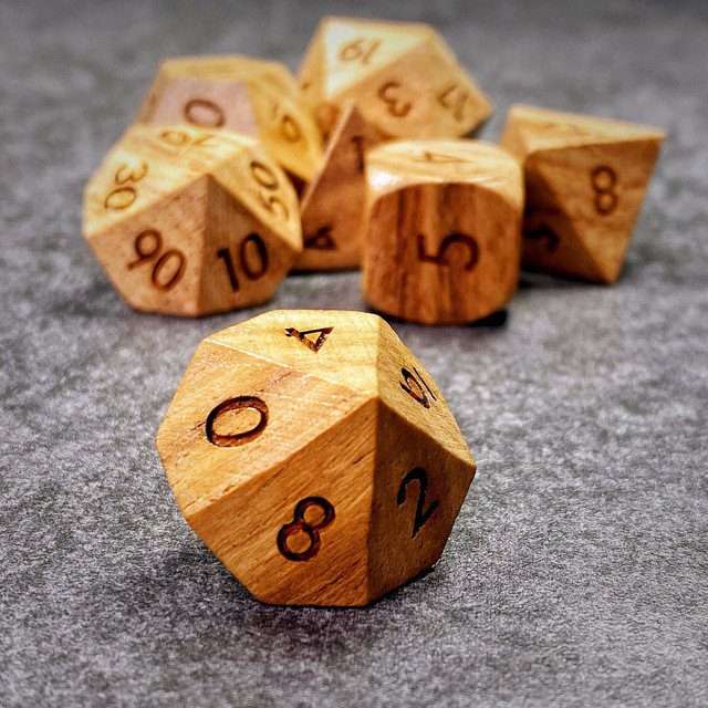 Sage’s Trees - Cherry Wood Oversized Natural Ink Polyhedral Dice Set - Sage's PortalWood Dice Set