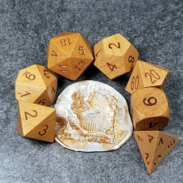 Sage’s Trees - Cherry Wood Oversized Natural Ink Polyhedral Dice Set - Sage's PortalWood Dice Set