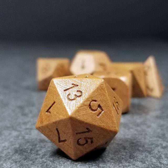 Sage’s Trees - Cherry Wood Oversized Natural Ink Polyhedral Dice Set - Sage's PortalWood Dice Set