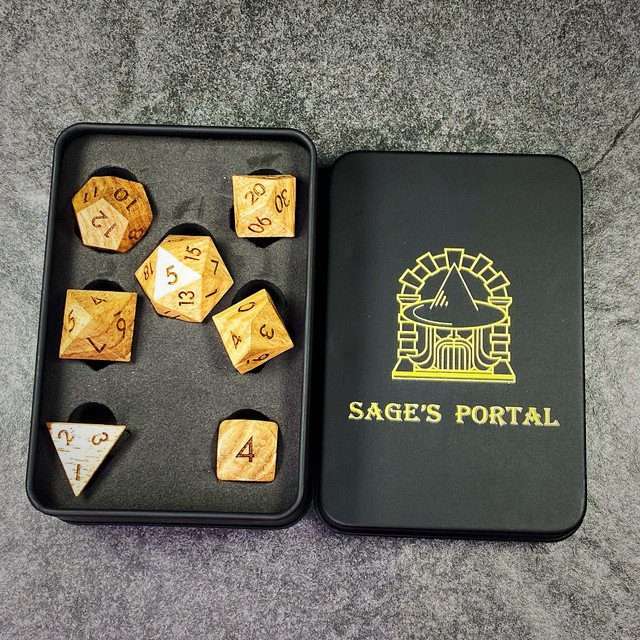 Sage’s Trees - Cherry Wood Oversized Natural Ink Polyhedral Dice Set - Sage's PortalWood Dice Set