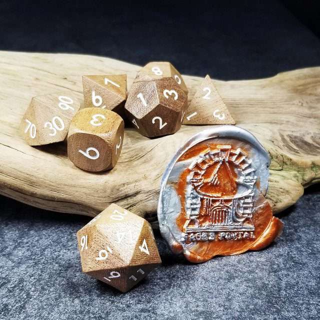 Sage’s Trees - Cherry Wood Oversized Natural Ink Polyhedral Dice Set - Sage's PortalWood Dice Set