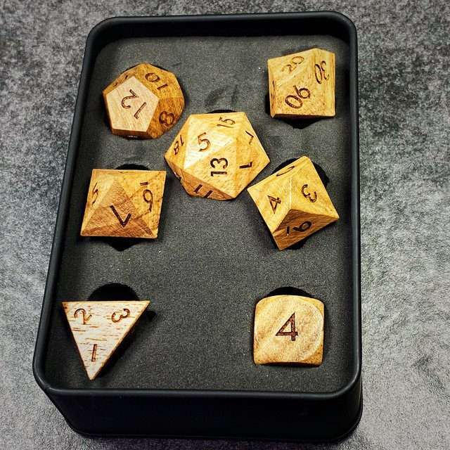 Sage’s Trees - Cherry Wood Oversized Natural Ink Polyhedral Dice Set - Sage's PortalWood Dice Set