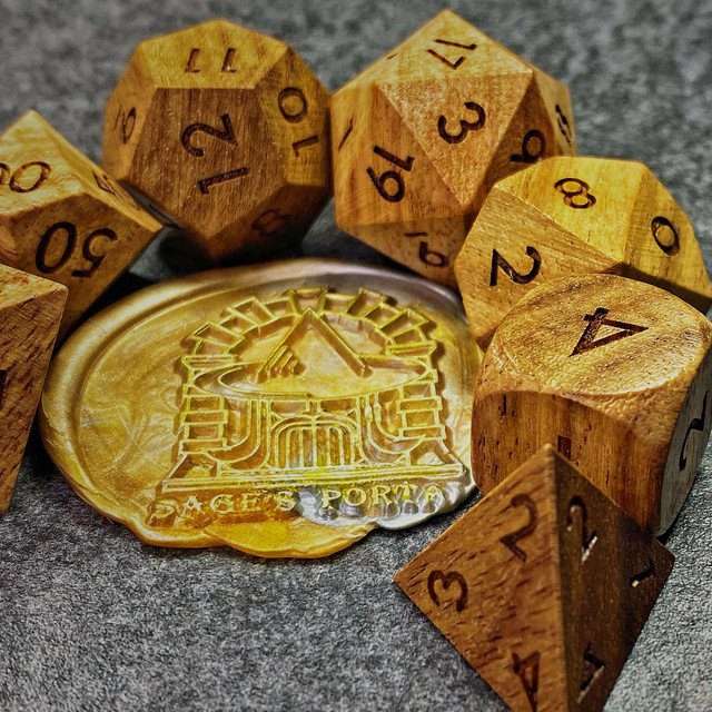 Sage’s Trees - Cherry Wood Oversized Natural Ink Polyhedral Dice Set - Sage's PortalWood Dice Set