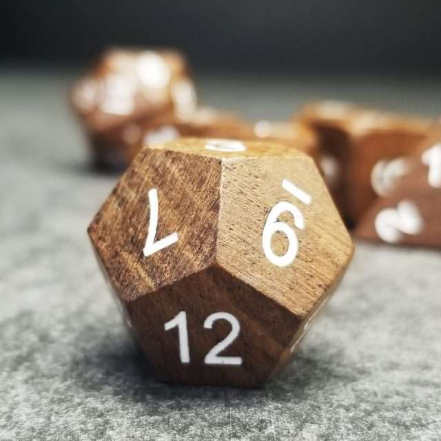 Sage’s Trees - Ebony Wood White Ink Oversized Polyhedral Dice Set - Sage's PortalWood Dice Set