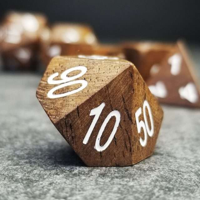 Sage’s Trees - Ebony Wood White Ink Oversized Polyhedral Dice Set - Sage's PortalWood Dice Set
