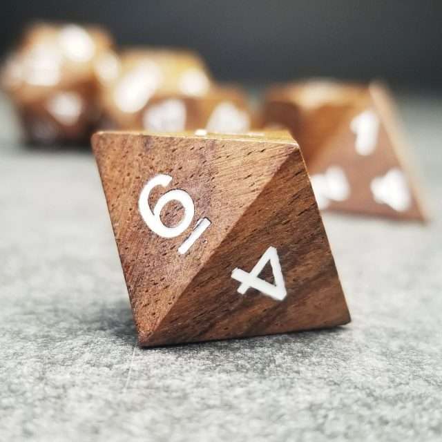 Sage’s Trees - Ebony Wood White Ink Oversized Polyhedral Dice Set - Sage's PortalWood Dice Set