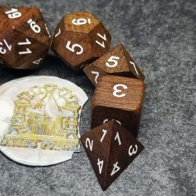 Sage’s Trees - Ebony Wood White Ink Oversized Polyhedral Dice Set - Sage's PortalWood Dice Set