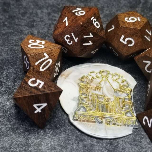Sage’s Trees - Ebony Wood White Ink Oversized Polyhedral Dice Set - Sage's PortalWood Dice Set
