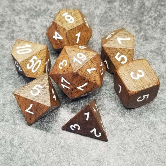 Sage’s Trees - Ebony Wood White Ink Oversized Polyhedral Dice Set - Sage's PortalWood Dice Set