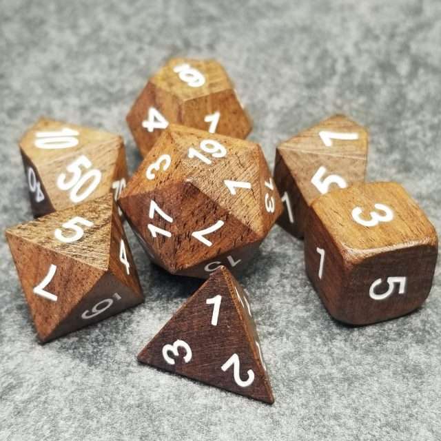 Sage’s Trees - Ebony Wood White Ink Oversized Polyhedral Dice Set - Sage's PortalWood Dice Set