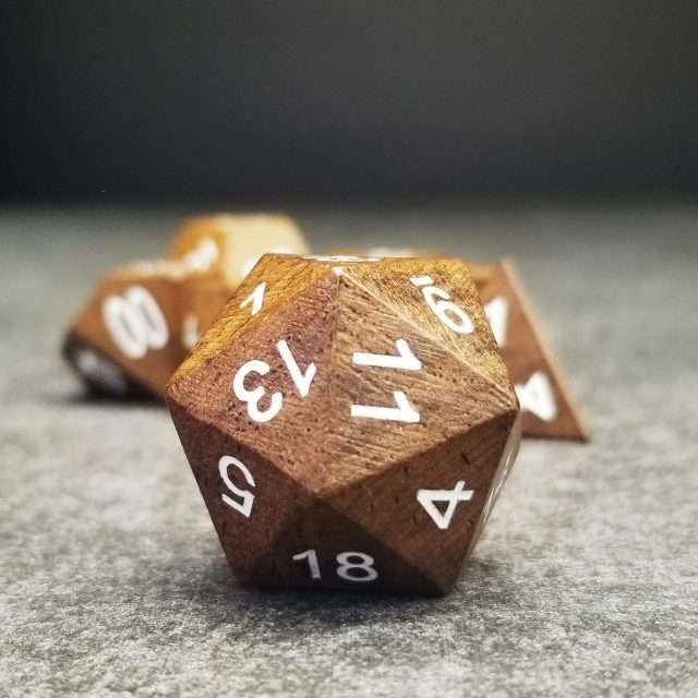 Sage’s Trees - Ebony Wood White Ink Oversized Polyhedral Dice Set - Sage's PortalWood Dice Set